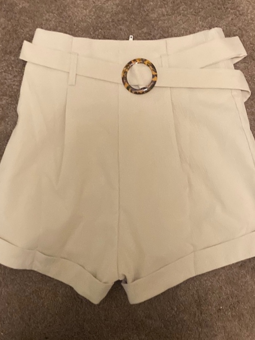 Saks Fifth Avenue Flax LinenHigh-Waist Shorts with BeltTortoiseshell Ring Accent